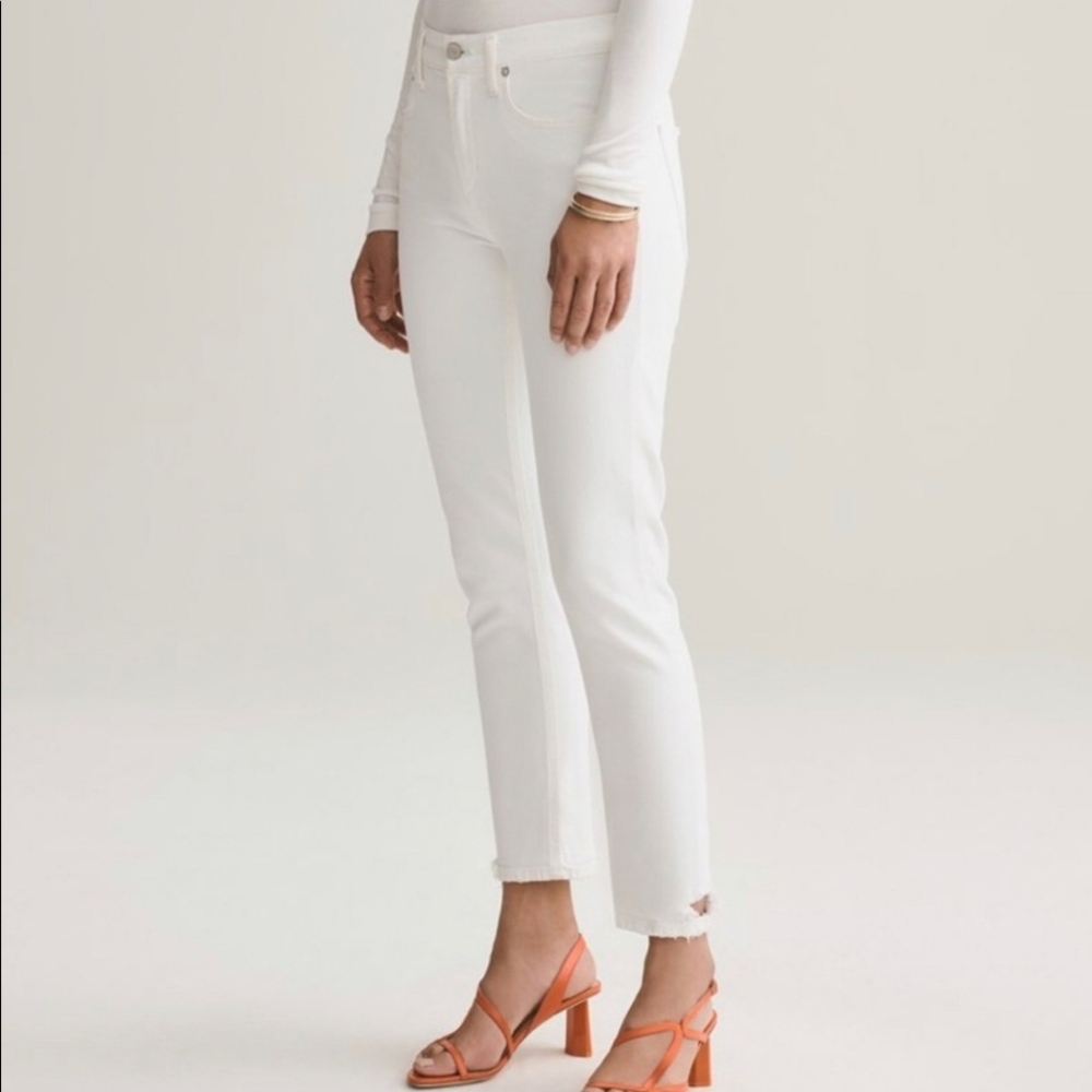 7. AGOLDE Toni Mid-Rise Straight Jeans – White – Size 28